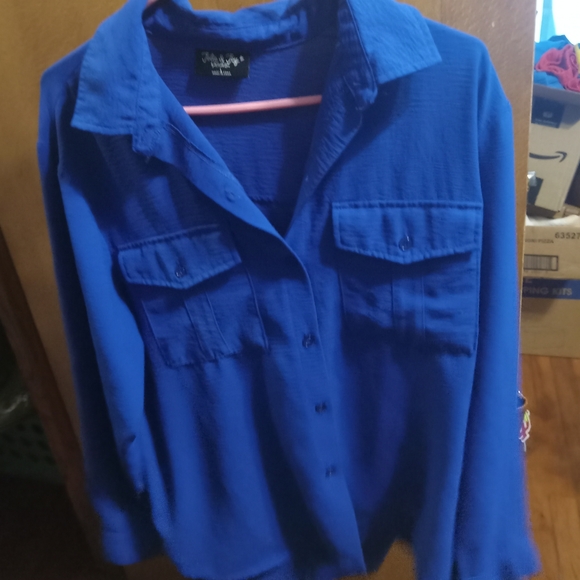 Blue Button Up - Picture 2 of 4